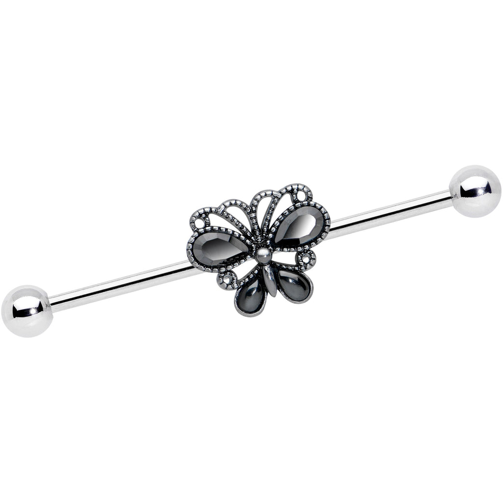 BodyCandy 14G Black Gem Abstract Bow Industrial Barbell 38mm — main product shot