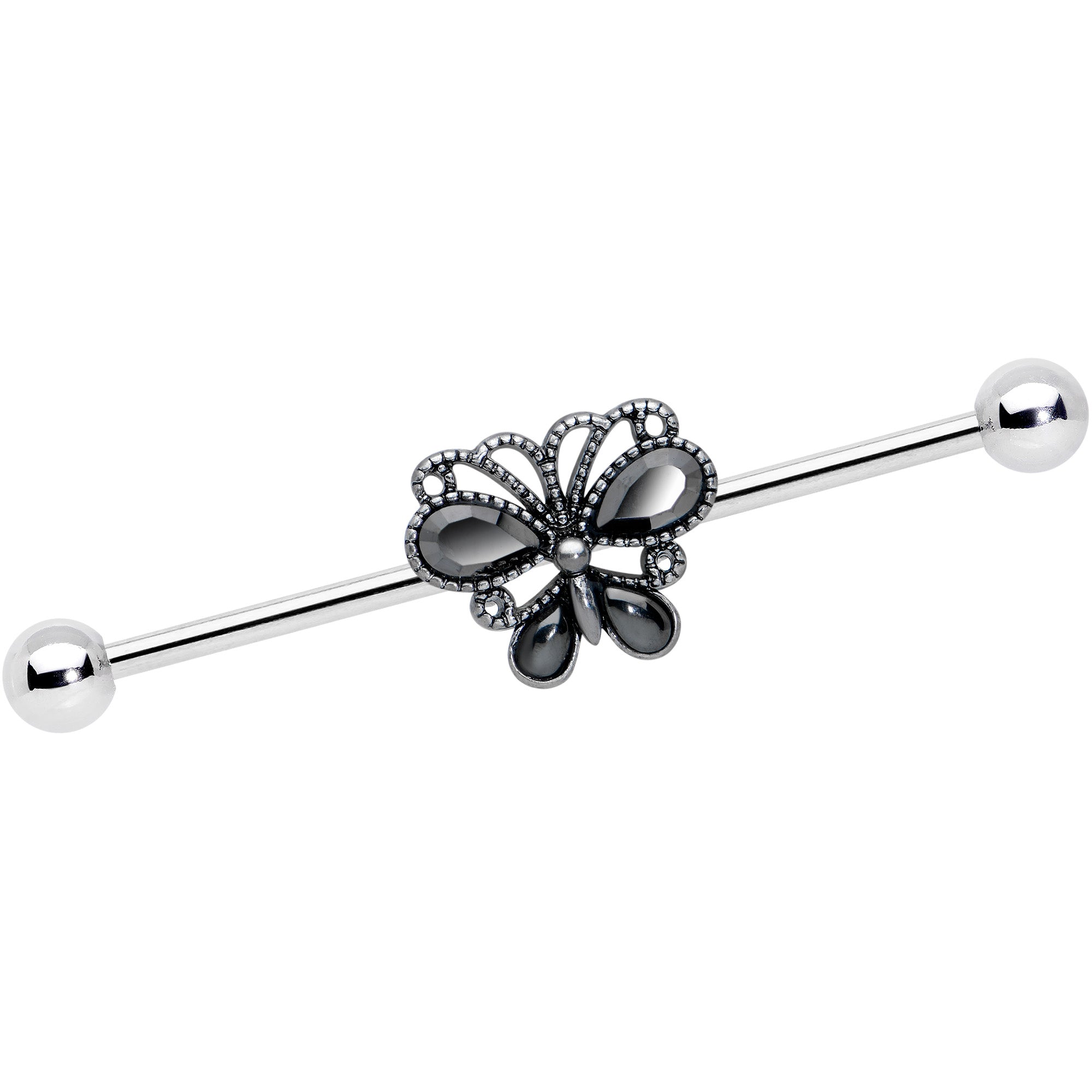 BodyCandy 14G Black Gem Abstract Bow Industrial Barbell 38mm — main product shot