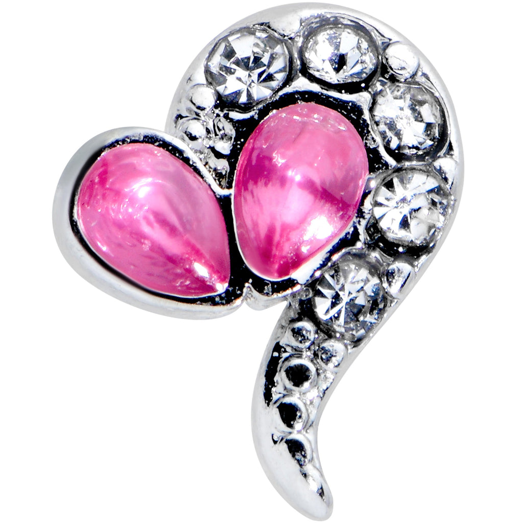 BodyCandy 16G 1/4 Clear Pink Gem Curve Heart Valentines Day Cartilage Tragus — detail close-up