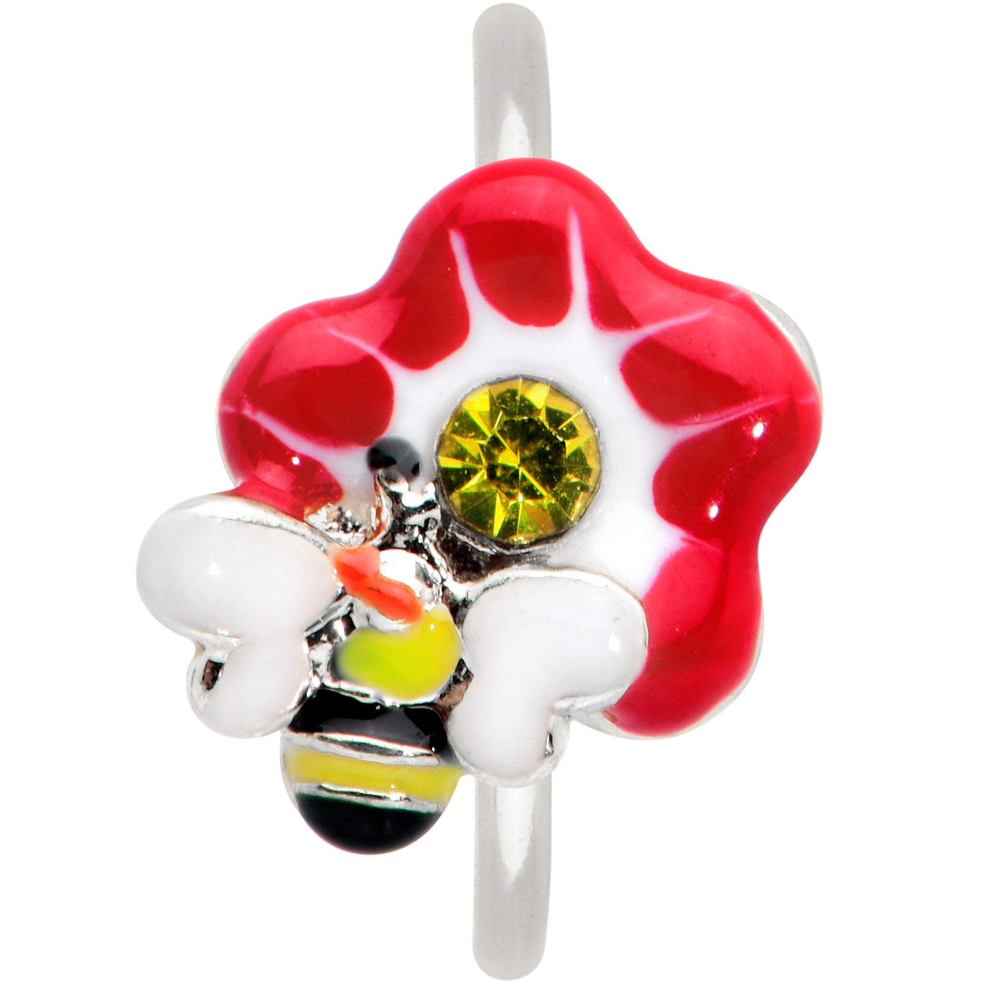 BodyCandy 20G 5/16 Yellow Gem Queen Bee Flower Nose Hoop — detail close-up