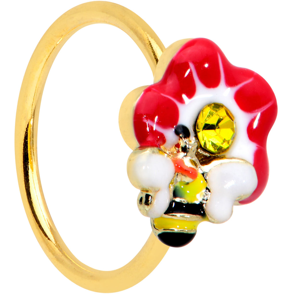 BodyCandy 20G 5/16 Yellow Gem Gold Tone Queen Bee Flower Nose Hoop — main product shot