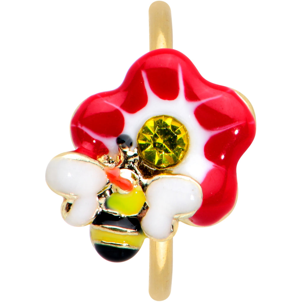 BodyCandy 20G 5/16 Yellow Gem Gold Tone Queen Bee Flower Nose Hoop — detail close-up
