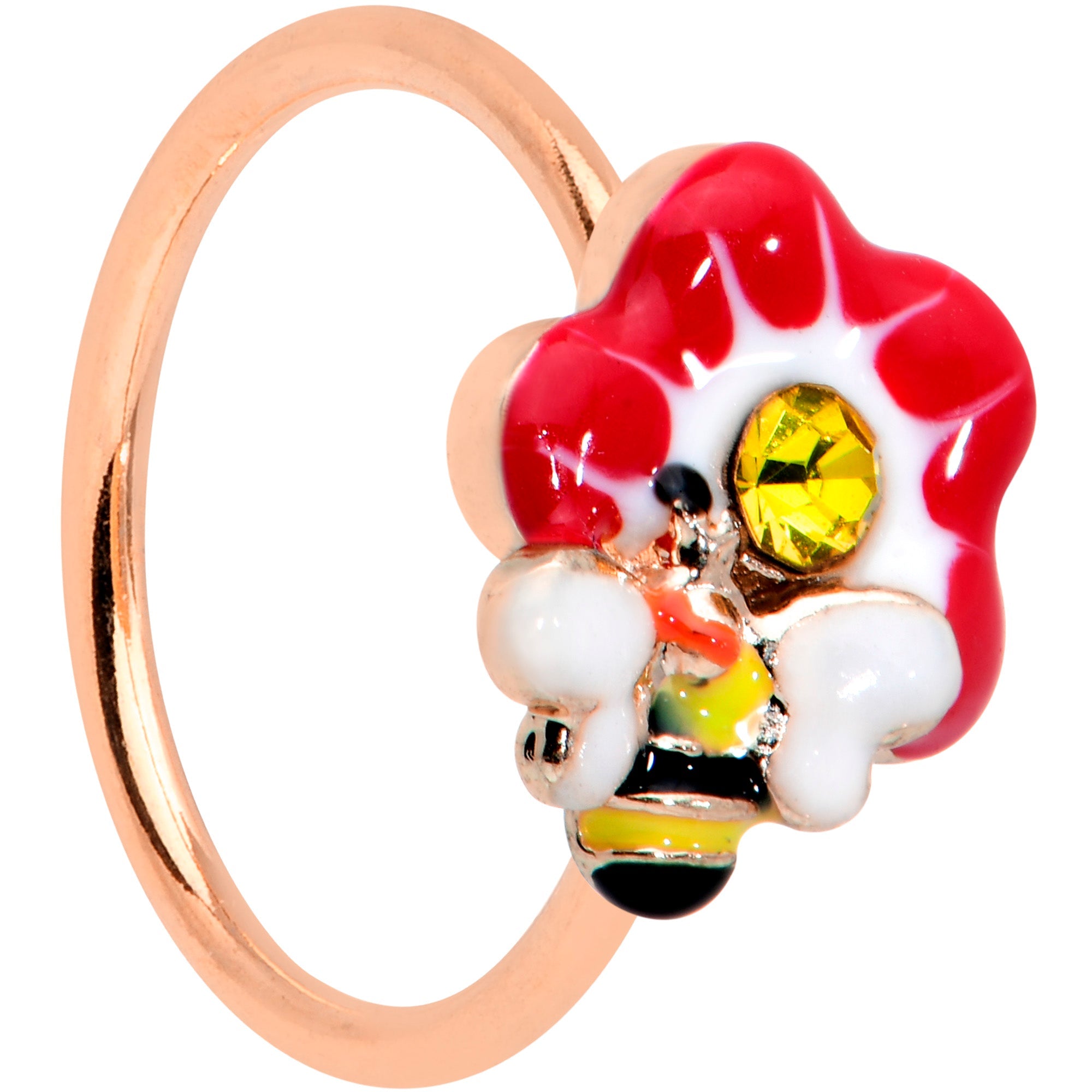 BodyCandy 20G 5/16 Yellow Gem Rose Gold Tone Queen Bee Flower Nose Hoop — main product shot