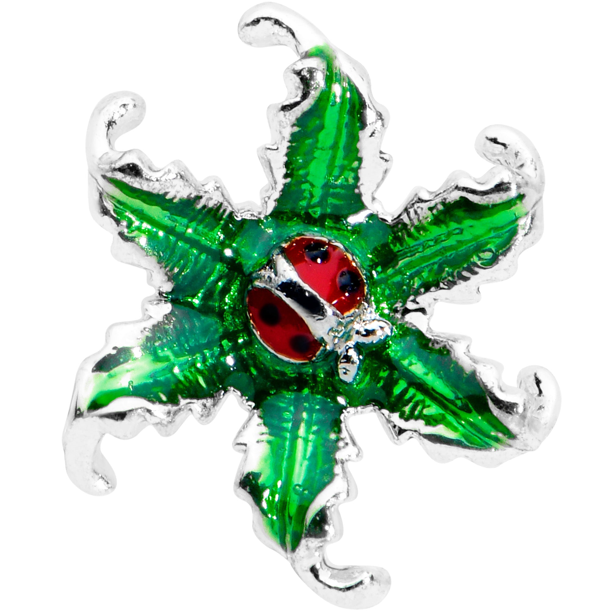 BodyCandy 16G 1/4 Tiny Ladybug Leaves Cartilage Tragus Earring — detail close-up