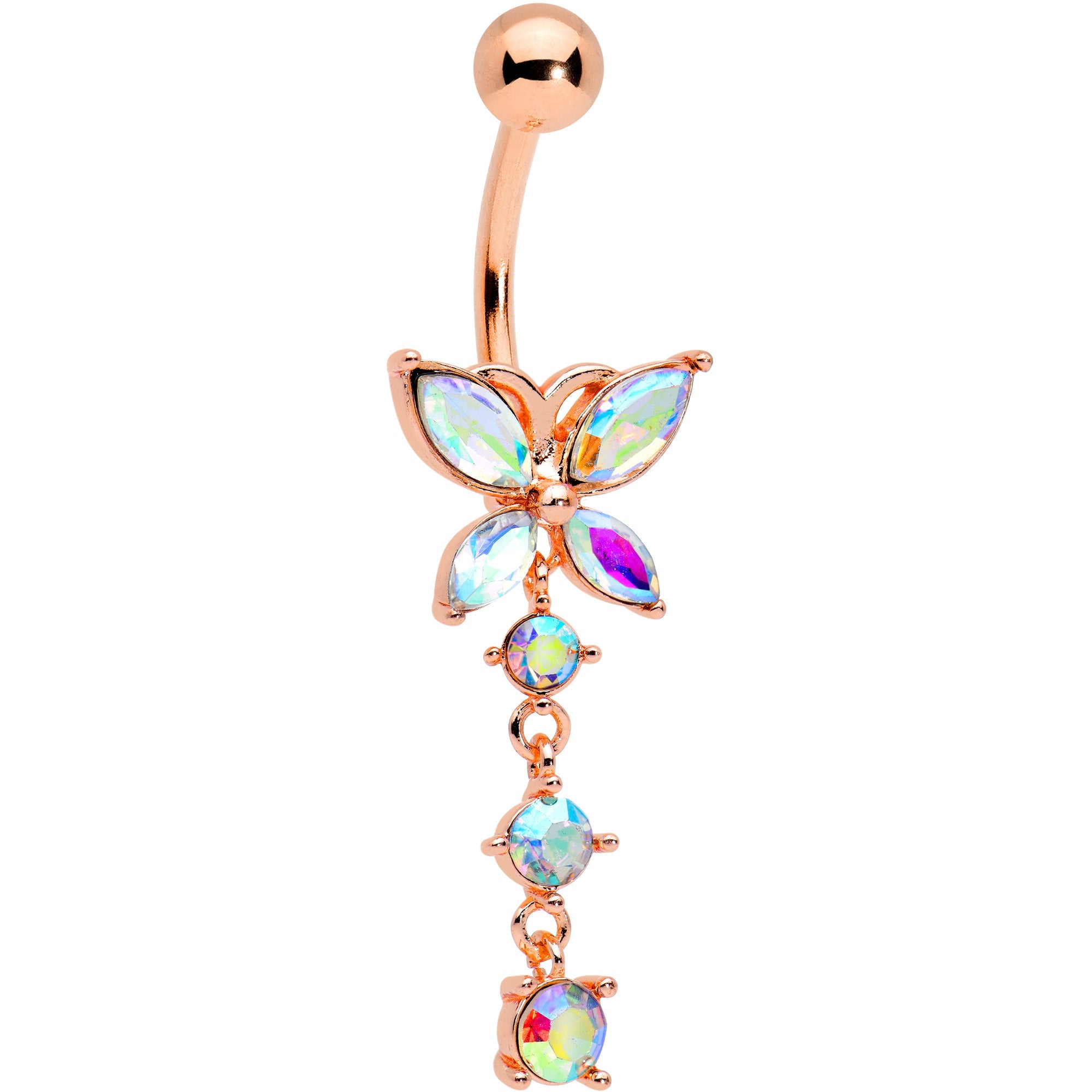 BodyCandy Aurora CZ Gem Rose Gold Tone Open Wing Butterfly Dangle Belly Ring — main product shot