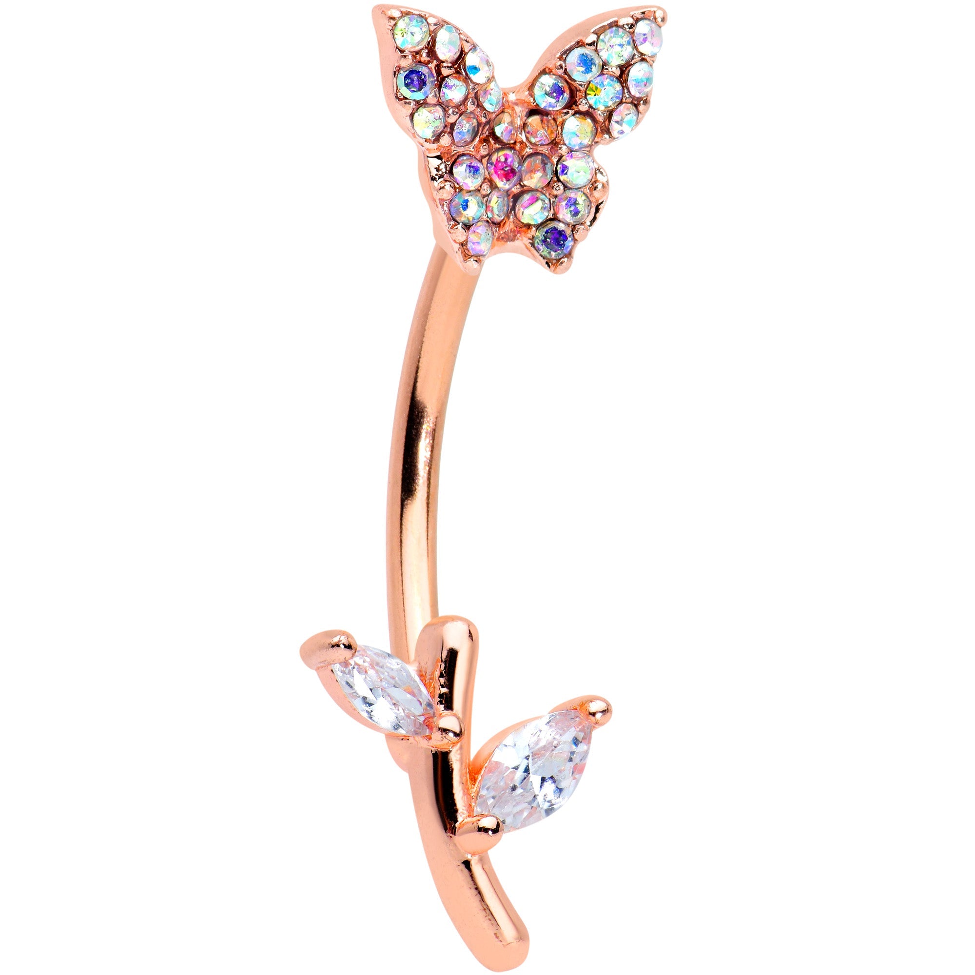 BodyCandy Aurora CZ Gem Rose Gold Tone Butterfly Branch Top Mount Belly Ring — main product shot