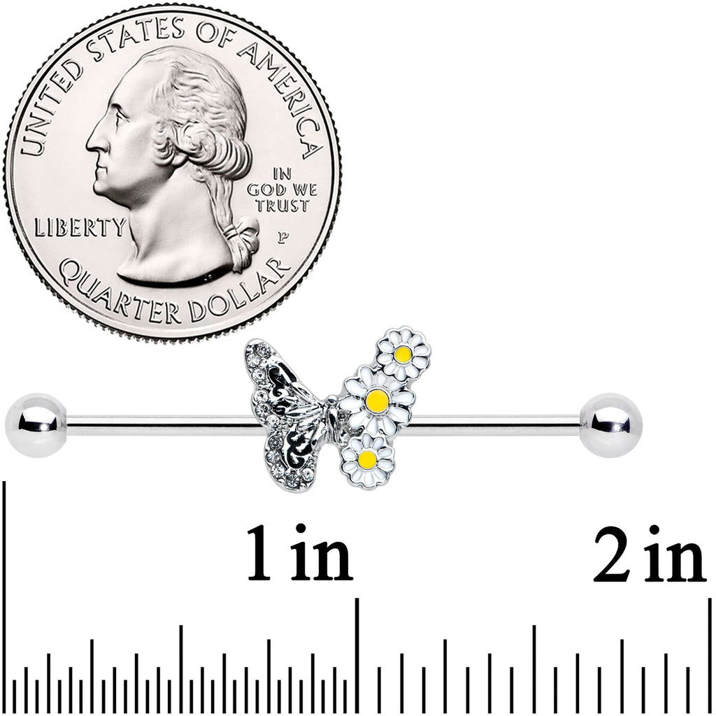 BodyCandy 14G Clear Gem Butterfly Daisy Flowers Industrial Barbell 38mm — detail close-up