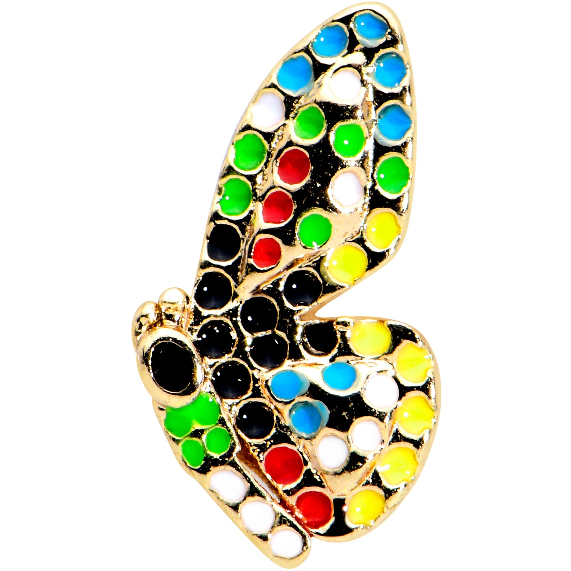BodyCandy 16G 1/4 Gold Tone Mosaic Butterfly Cartilage Tragus Earring — detail close-up