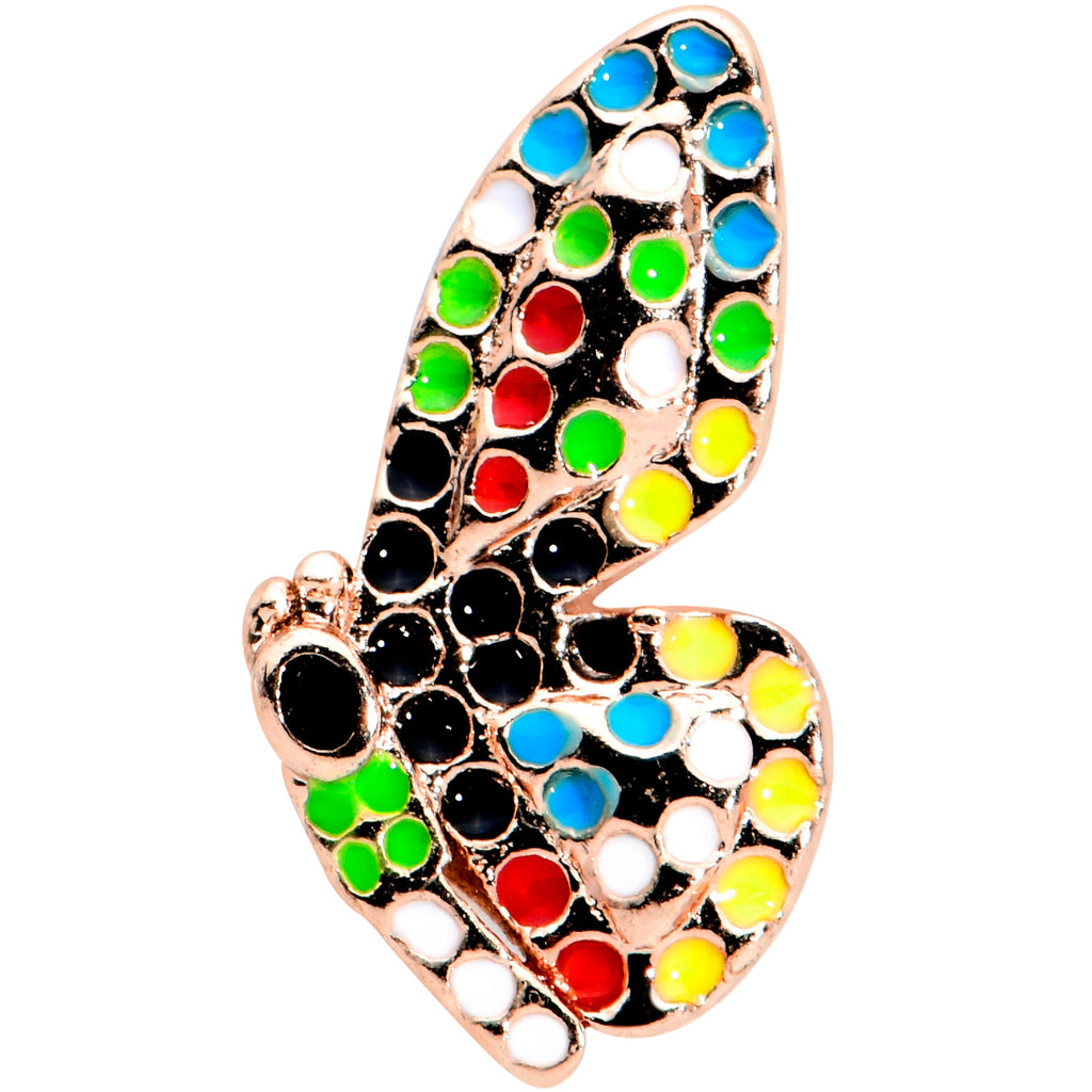 BodyCandy 16G 1/4 Rose Gold Tone Mosaic Butterfly Cartilage Tragus Earring — detail close-up
