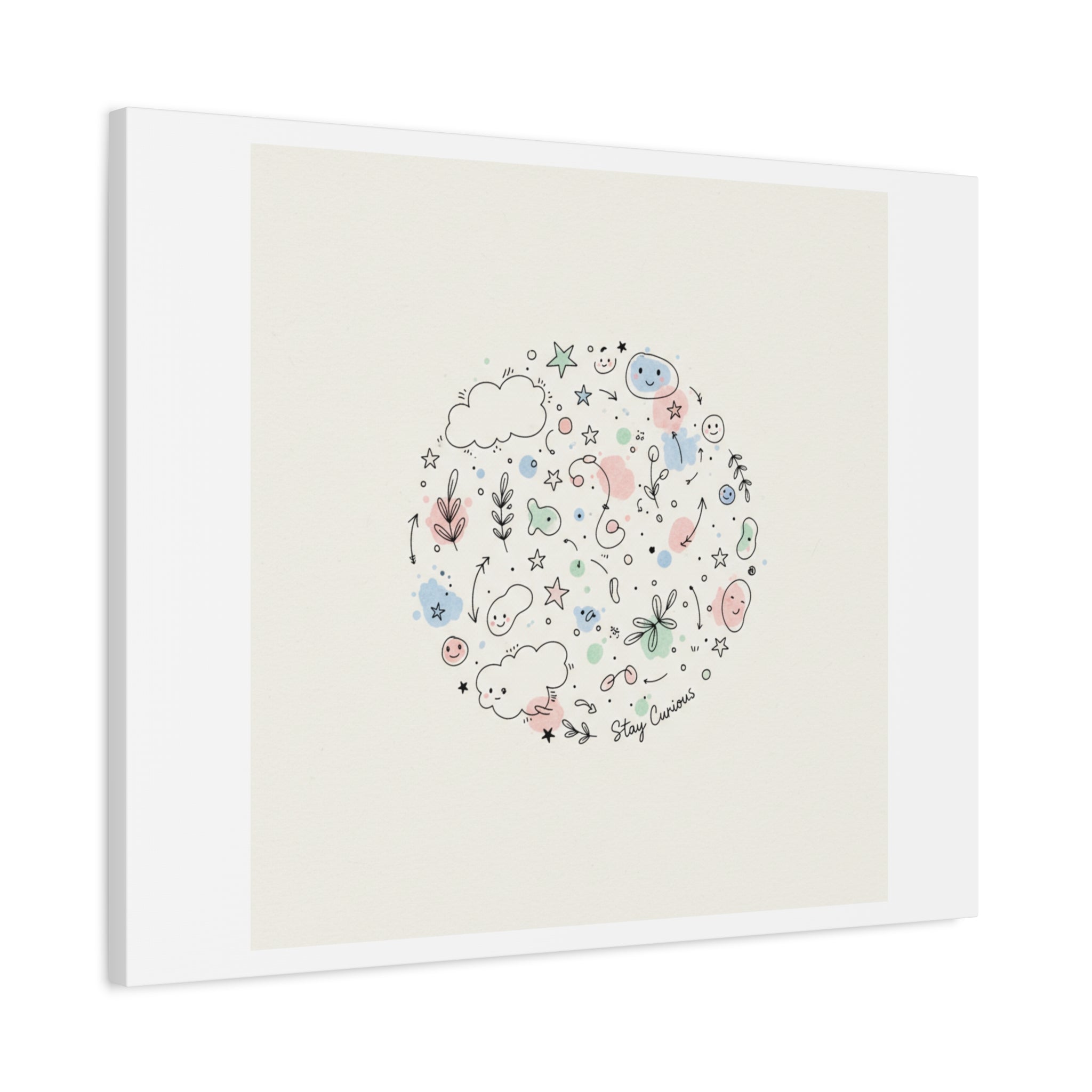 Doodle Circle Line Drawing Matte Canvas, Hand-Drawn Sketch Art