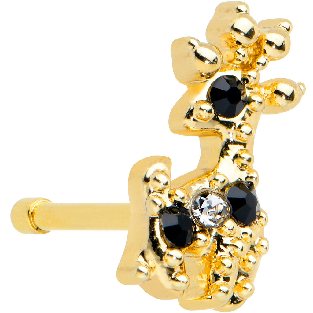 BodyCandy 20G 1/4 Black Gem Gold Tone Decadent Deer Nose Bone — main product shot