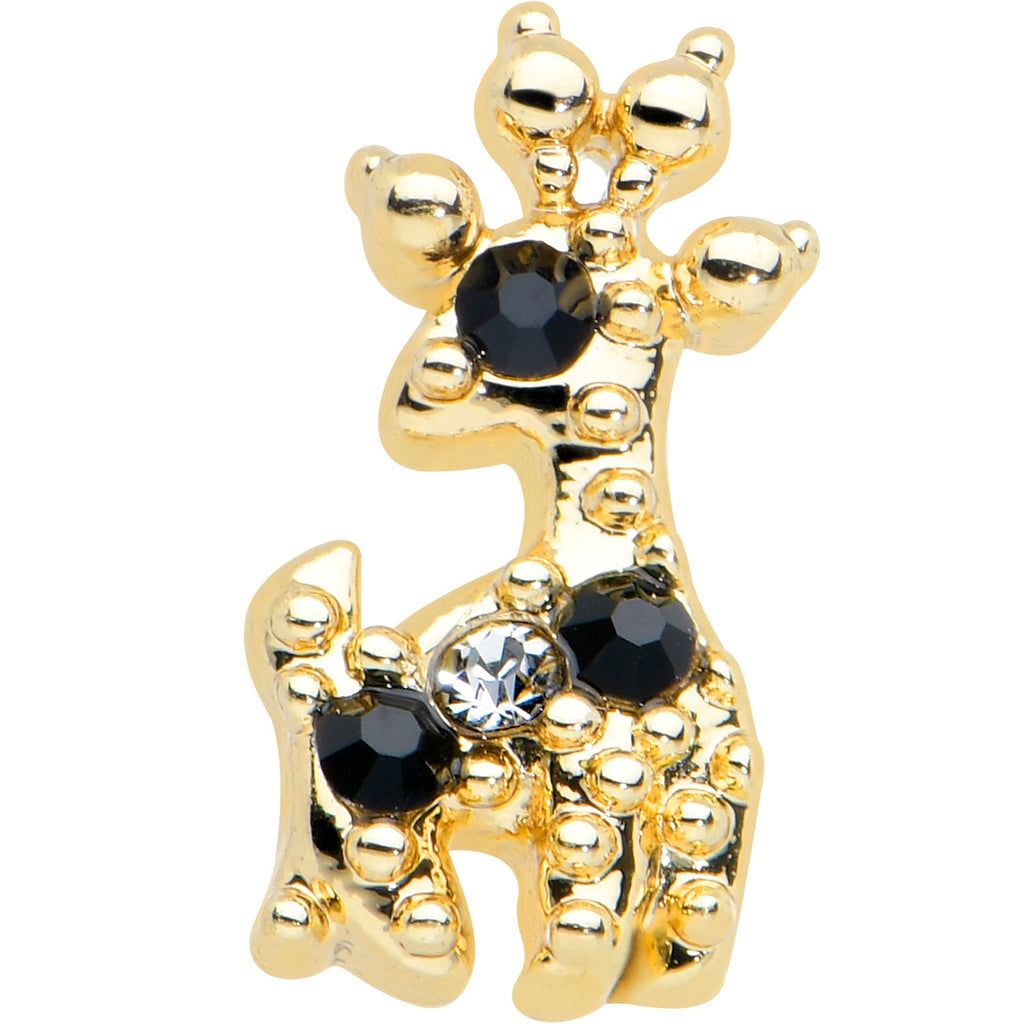 BodyCandy 20G 1/4 Black Gem Gold Tone Decadent Deer Nose Bone — detail close-up