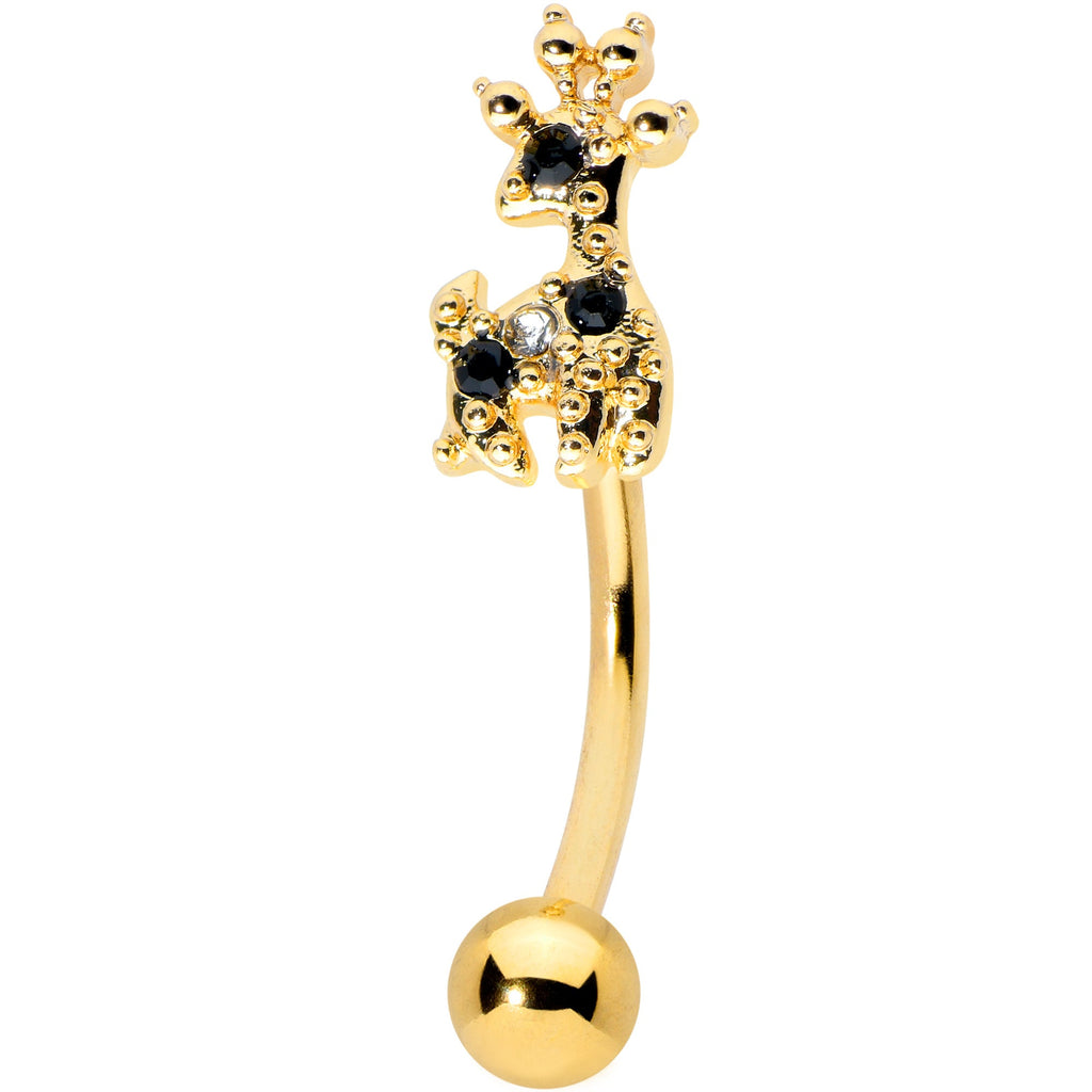 BodyCandy 16G 5/16 Black Gem Gold Tone Decadent Deer Curved Eyebrow Ring — main product shot