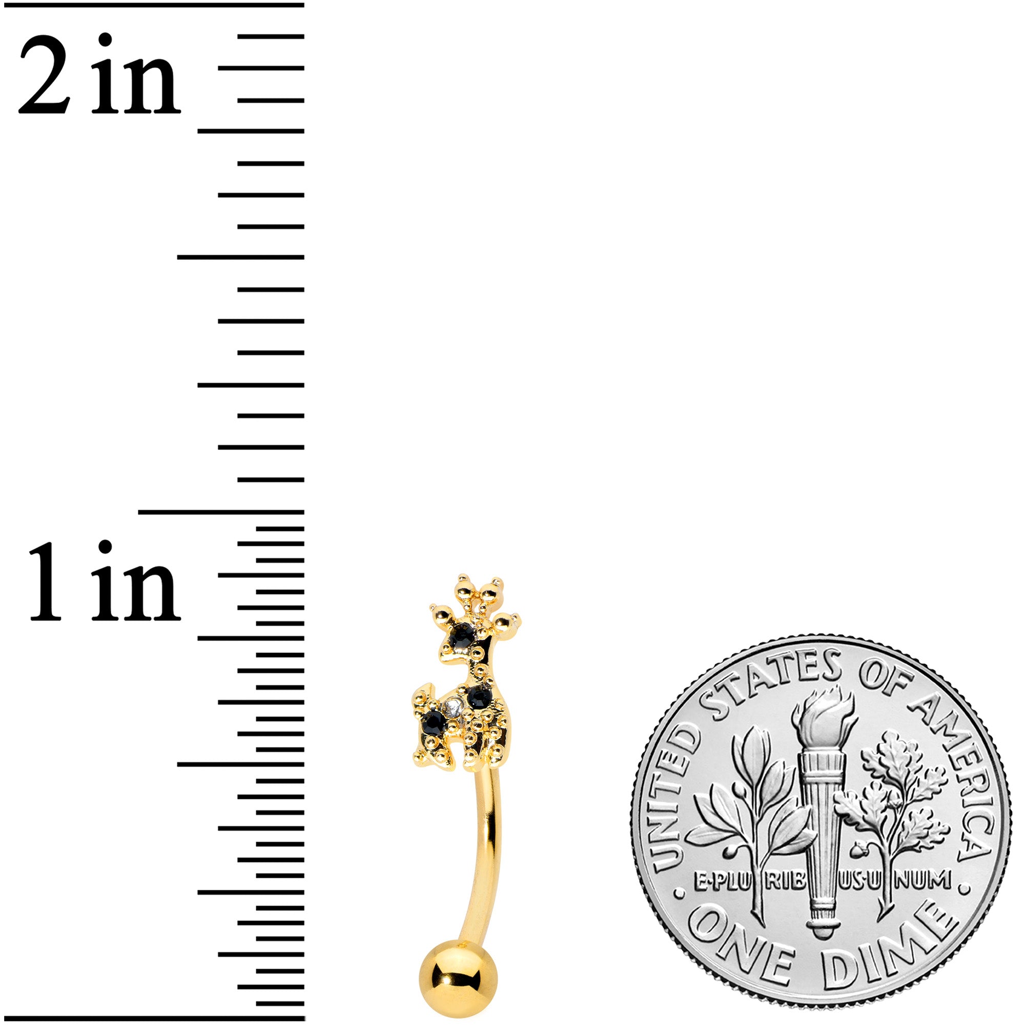 BodyCandy 16G 5/16 Black Gem Gold Tone Decadent Deer Curved Eyebrow Ring — detail close-up