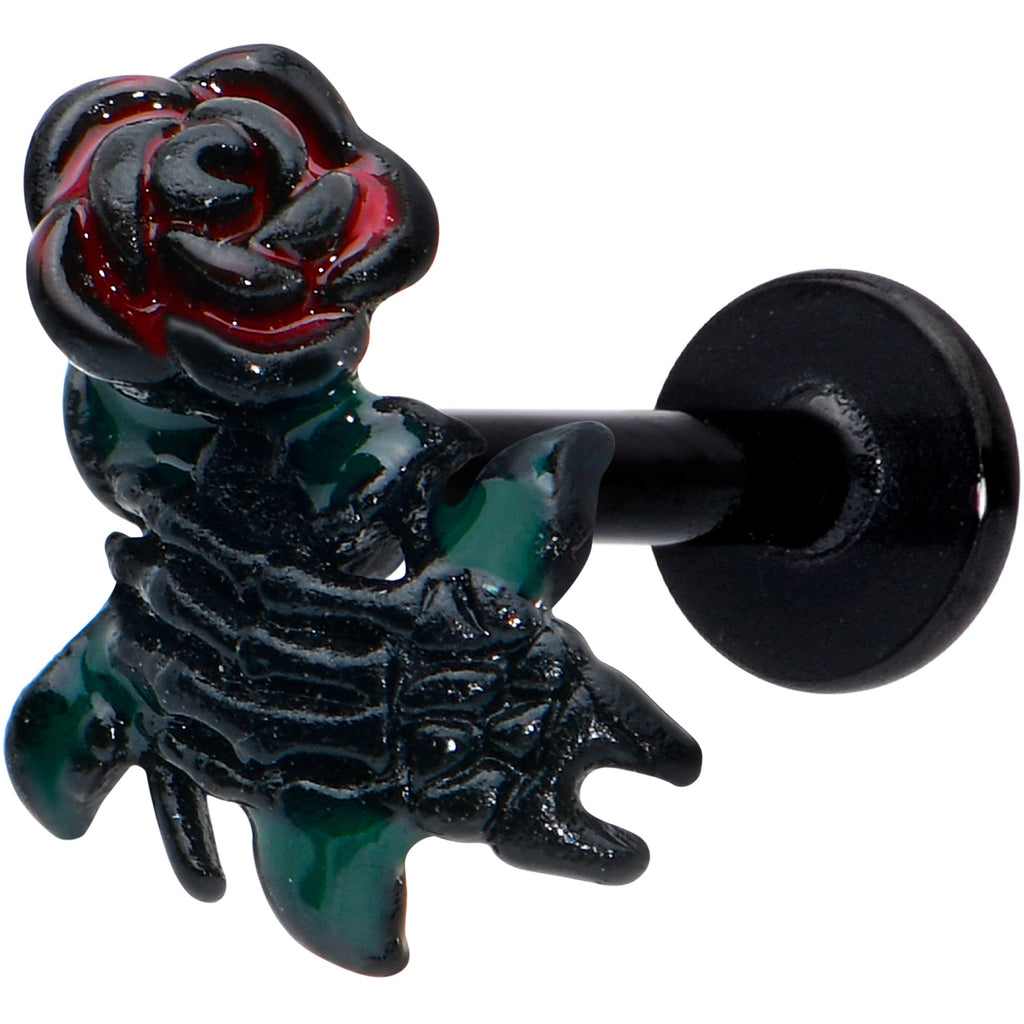 BodyCandy 16G 5/16 Black Skeleton Flower Halloween Labret Monroe Tragus — main product shot
