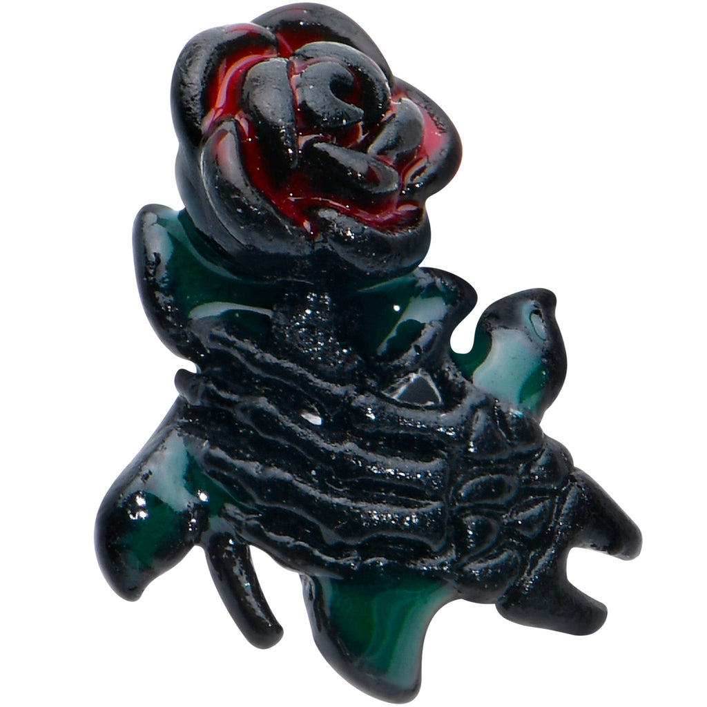BodyCandy 16G 5/16 Black Skeleton Flower Halloween Labret Monroe Tragus — detail close-up