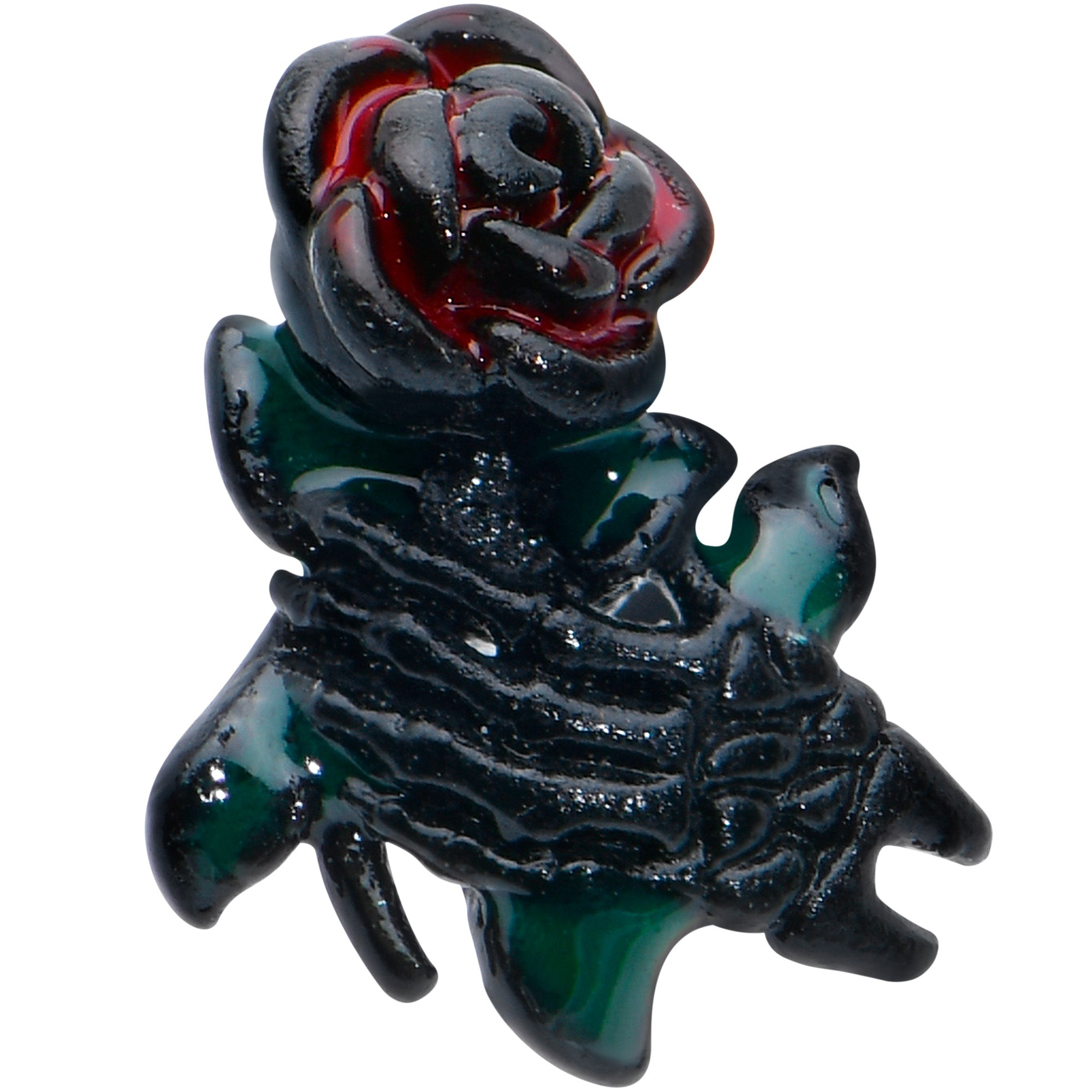 BodyCandy 16G 5/16 Black Skeleton Flower Halloween Labret Monroe Tragus — detail close-up