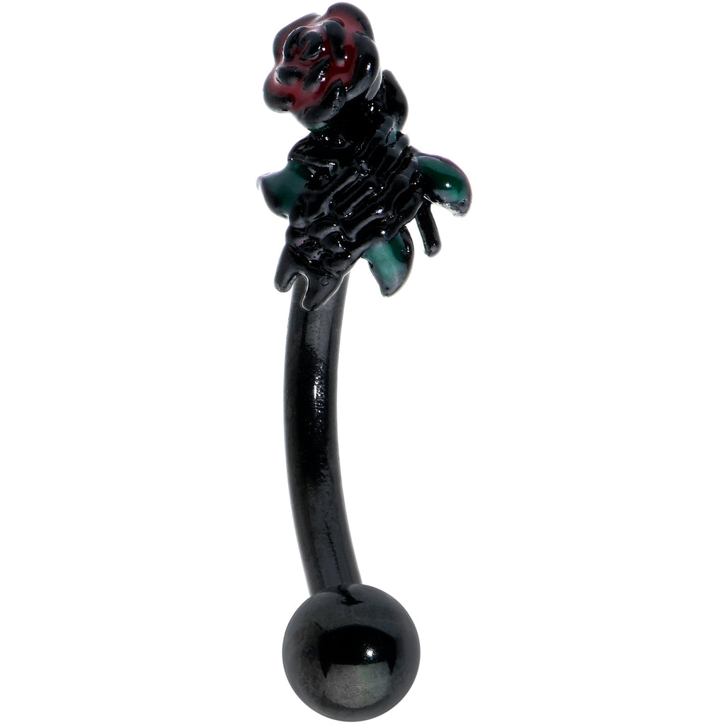 BodyCandy 16G 5/16 Black Skeleton Flower Halloween Curved Eyebrow Ring — main product shot