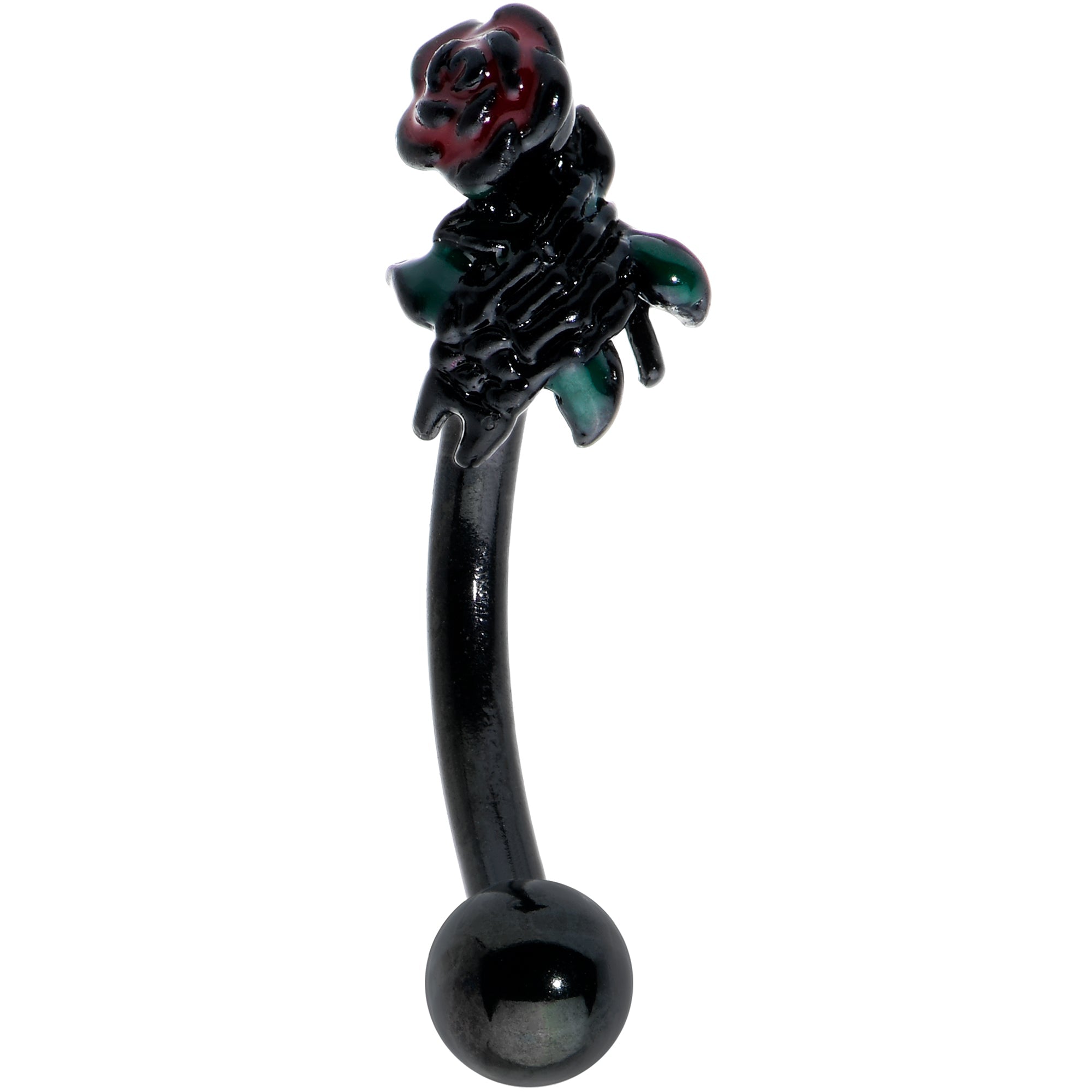 BodyCandy 16G 5/16 Black Skeleton Flower Halloween Curved Eyebrow Ring — main product shot