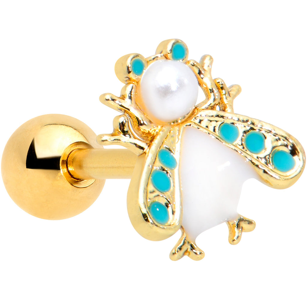 BodyCandy 16G 1/4 White Gem Gold Tone Snow Bug Cartilage Tragus Earring — main product shot