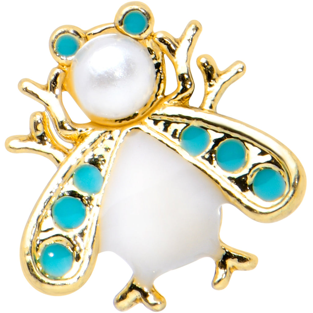 BodyCandy 16G 1/4 White Gem Gold Tone Snow Bug Cartilage Tragus Earring — detail close-up