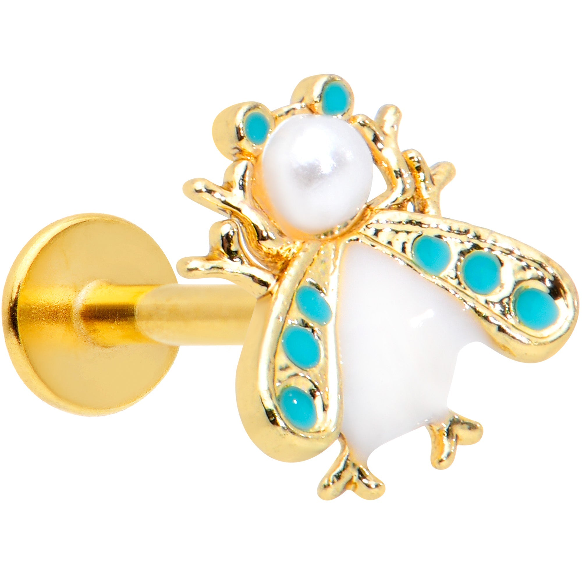 BodyCandy 16G 5/16 White Gem Gold Tone Snow Bug Labret Monroe Tragus — main product shot
