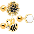BodyCandy 16G 1/4 Black CZ Gem Gold Tone Beehive Cartilage Earring Set of 3 — main product shot