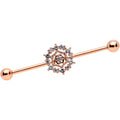 BodyCandy 14G Clear CZ Gem Rose Gold Tone Geo Web Industrial Barbell 38mm — main product shot