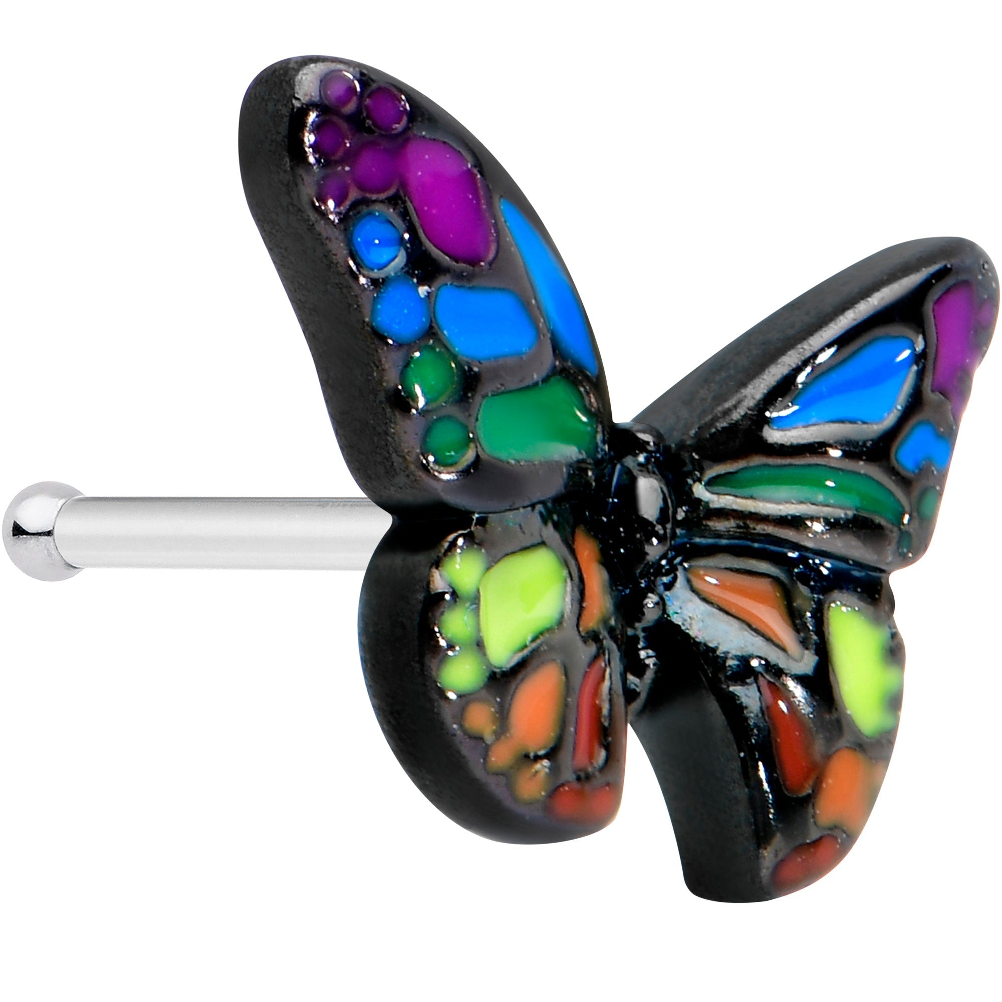 BodyCandy 20G 1/4 Pride Rainbow Butterfly Nose Bone — main product shot