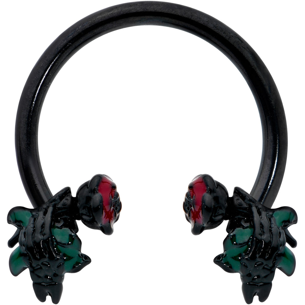 BodyCandy 16G 3/8 Black Skeleton Flower Halloween Horseshoe Circular Barbell — main product shot