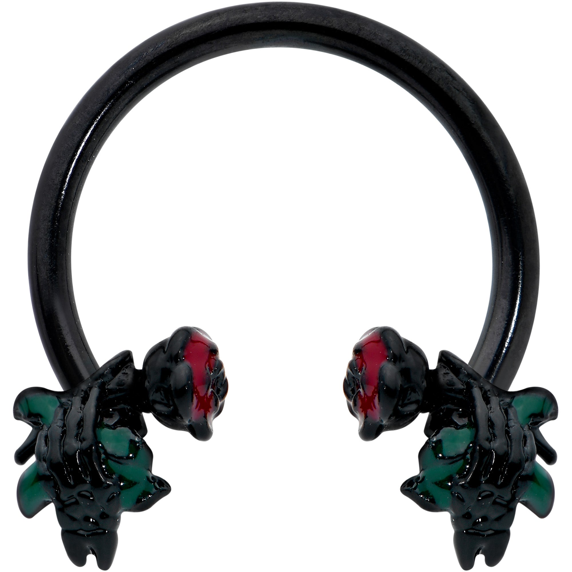 BodyCandy 16G 3/8 Black Skeleton Flower Halloween Horseshoe Circular Barbell — main product shot