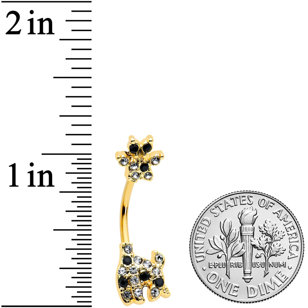 BodyCandy Clear Black Gem Gold Tone Decadent Deer Belly Ring — detail close-up