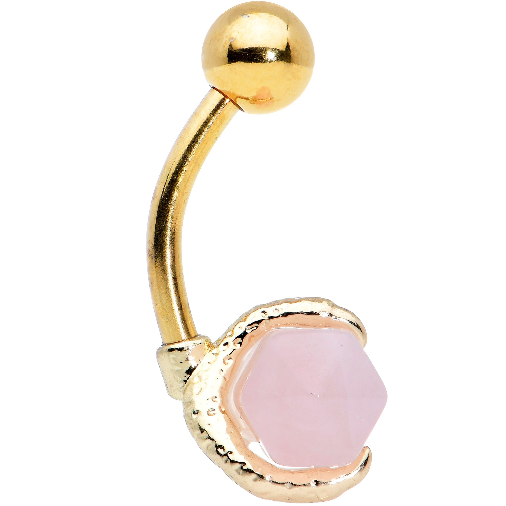 BodyCandy Pink Rose Quartz Stone Gold Tone Claw Belly Ring — detail close-up
