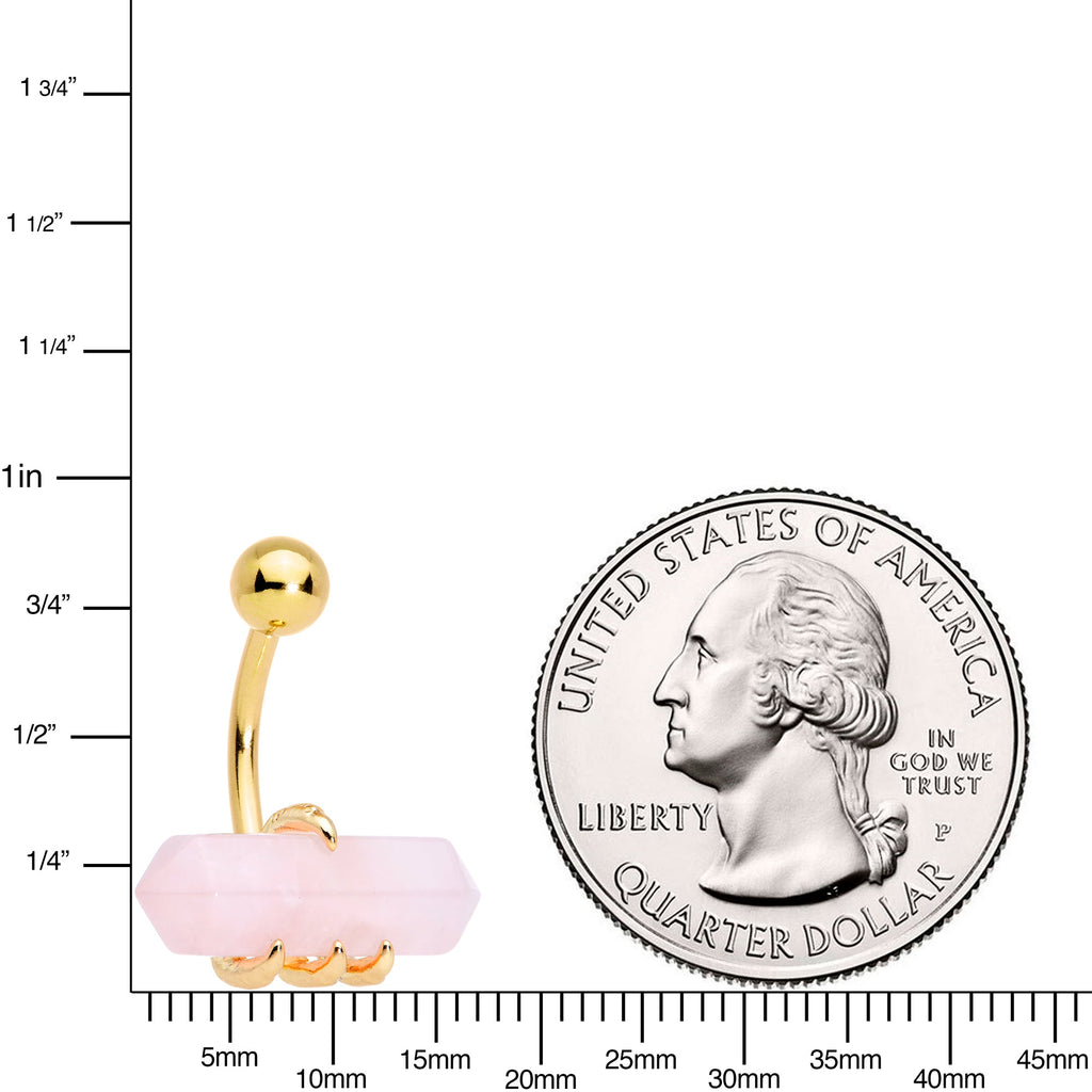 BodyCandy Pink Rose Quartz Stone Gold Tone Claw Belly Ring — lifestyle context