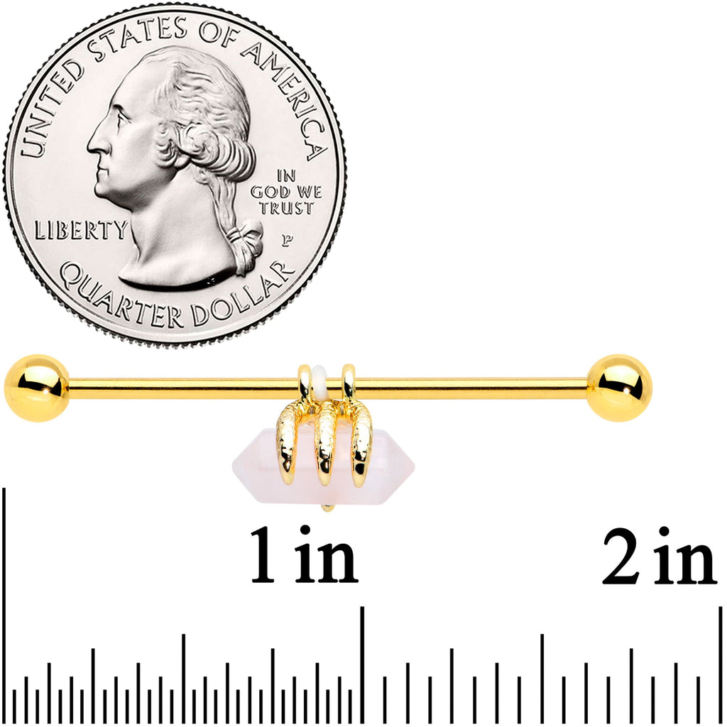 BodyCandy 14G Pink Rose Quartz Gold Tone Claw Industrial Barbell 38mm — lifestyle context