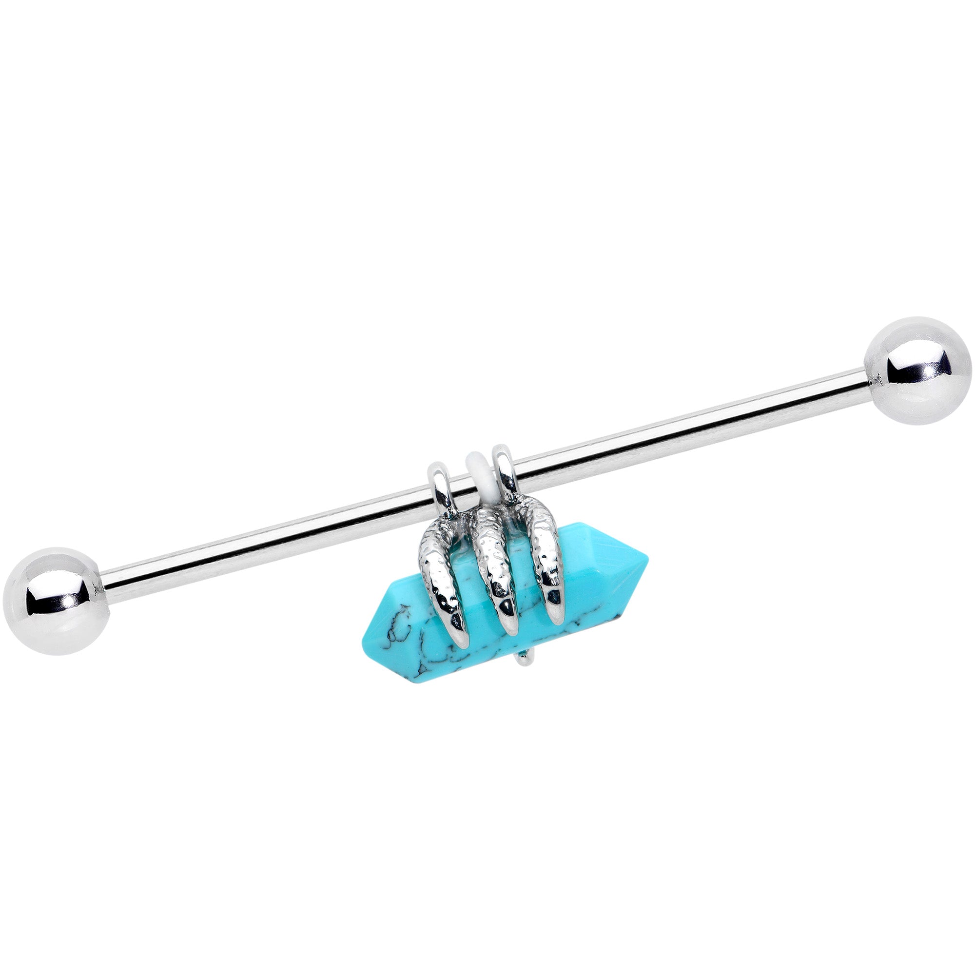BodyCandy 14G Blue Turquoise Claw Industrial Barbell 38mm — main product shot