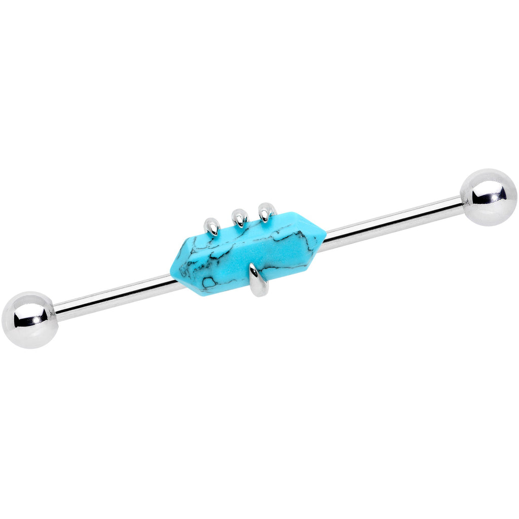 BodyCandy 14G Blue Turquoise Claw Industrial Barbell 38mm — detail close-up