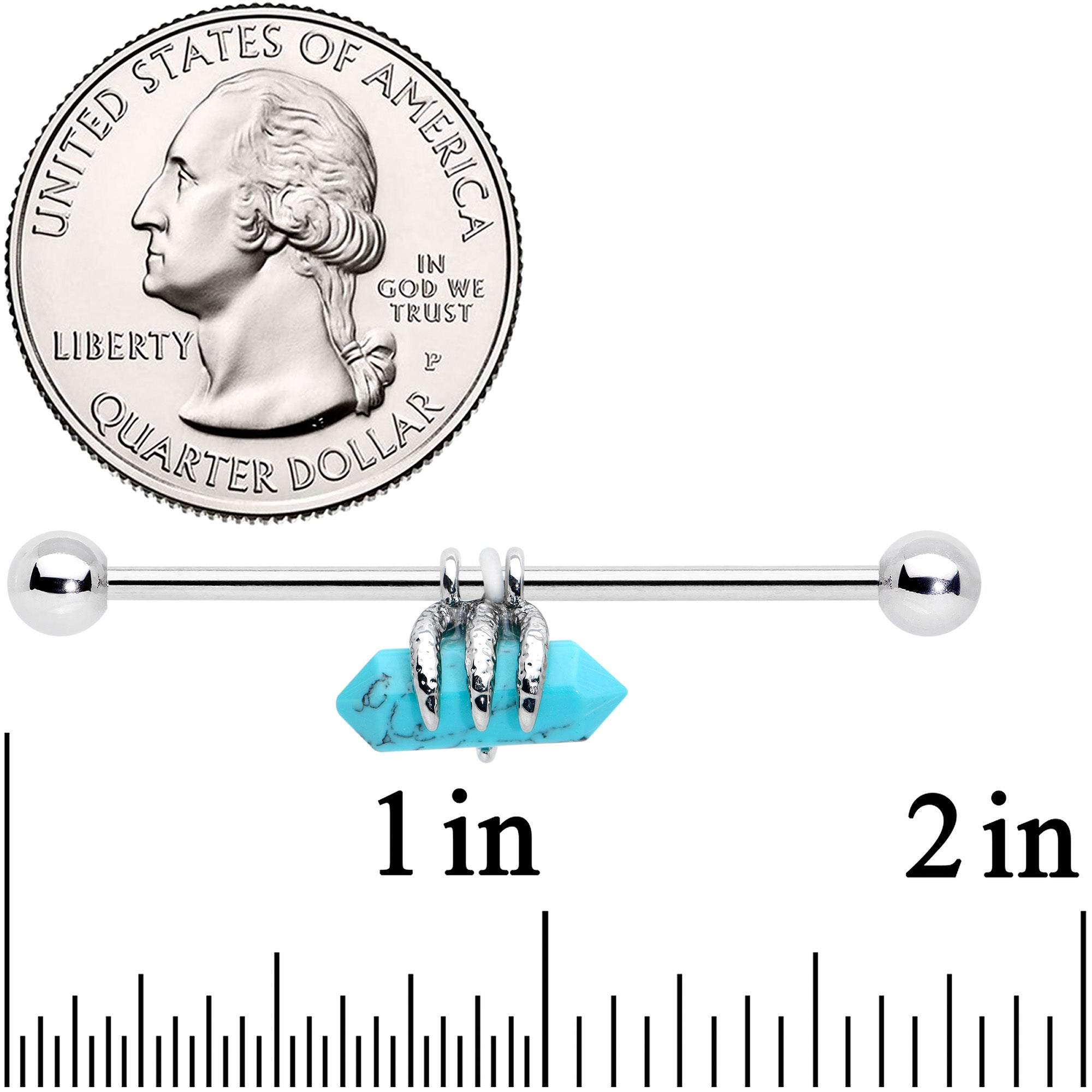 BodyCandy 14G Blue Turquoise Claw Industrial Barbell 38mm — lifestyle context