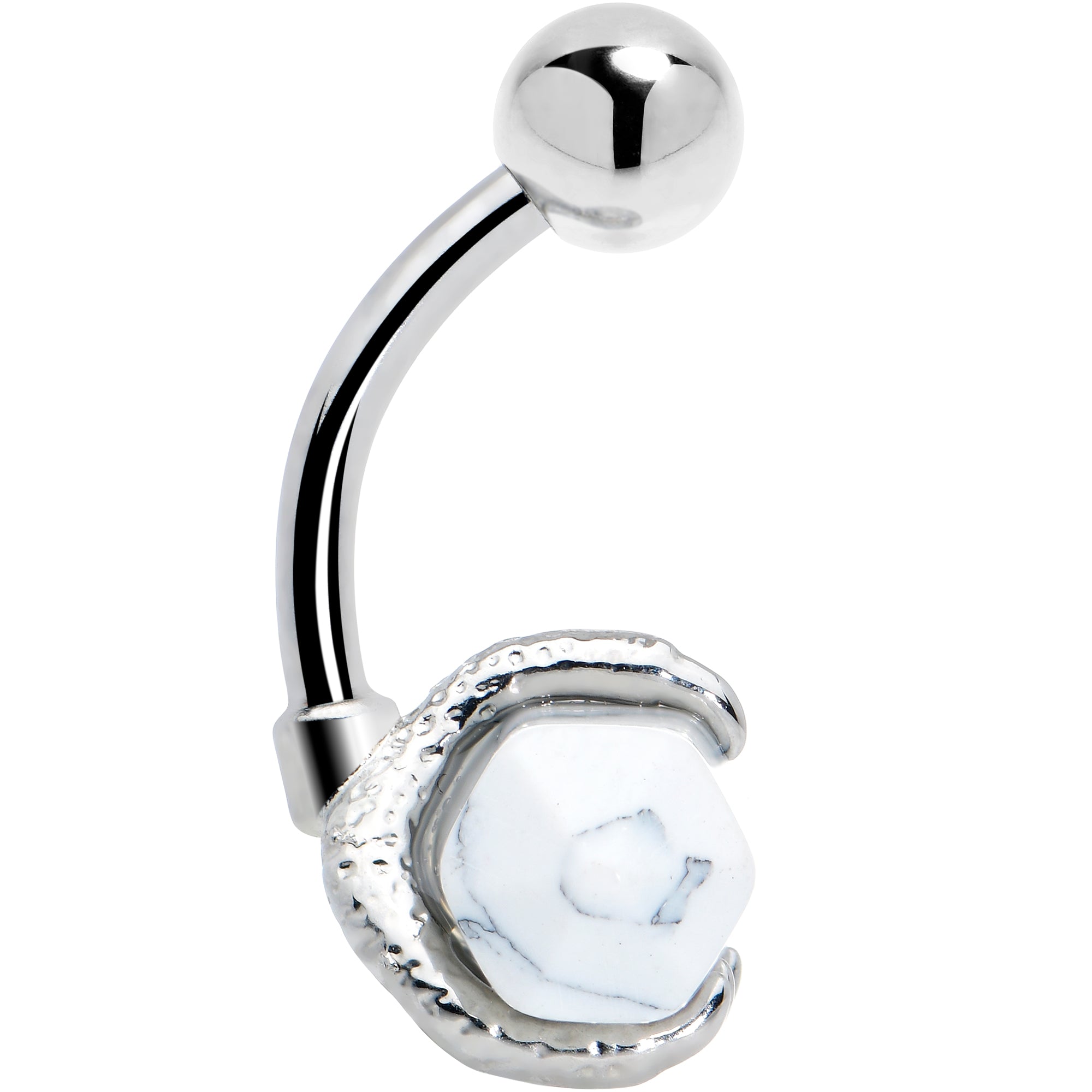 BodyCandy White Howlite Stone Claw Belly Ring — detail close-up