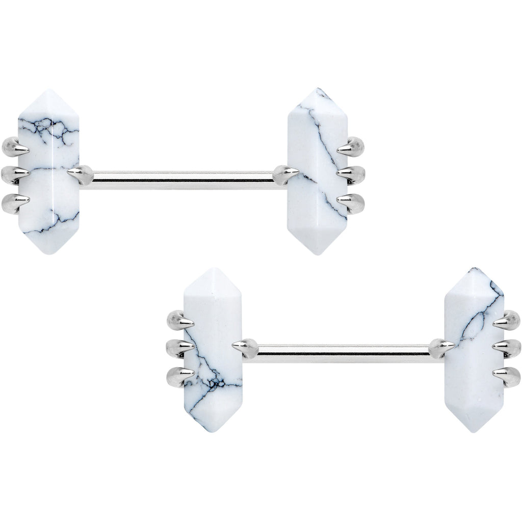 BodyCandy 14G 9/16 White Howlite Stone Obelisks Barbell Nipple Ring Set — main product shot