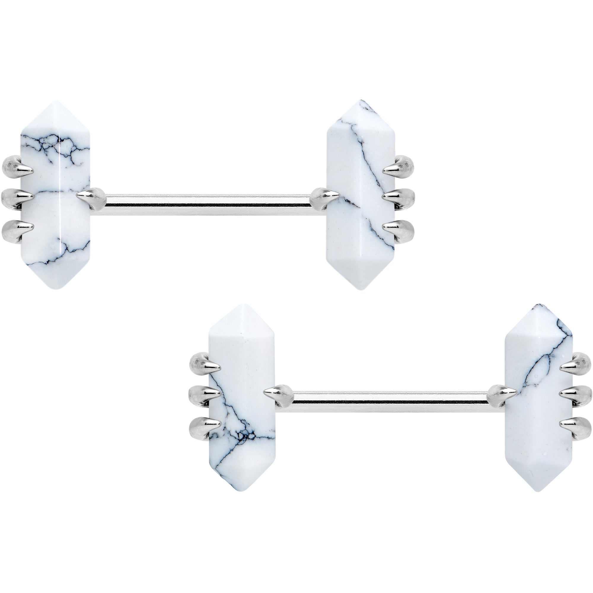 BodyCandy 14G 9/16 White Howlite Stone Obelisks Barbell Nipple Ring Set — main product shot