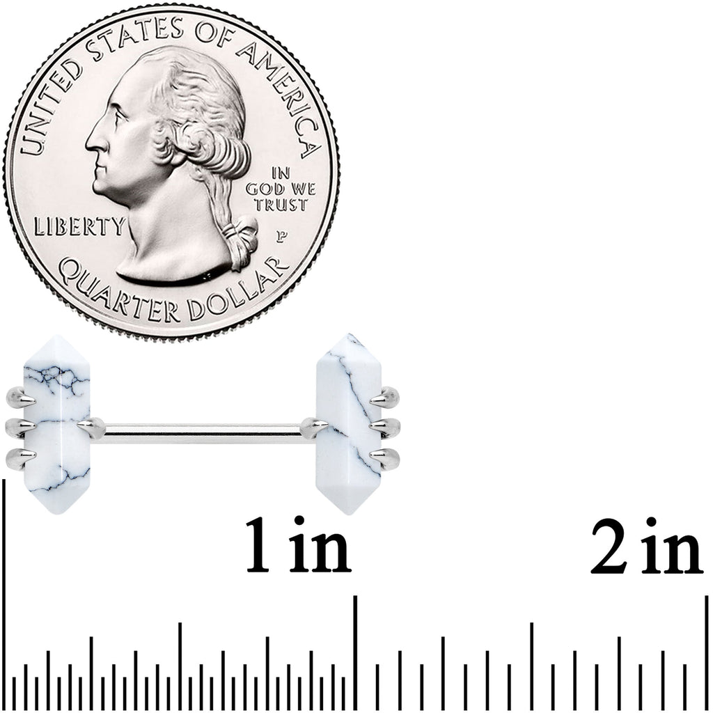BodyCandy 14G 9/16 White Howlite Stone Obelisks Barbell Nipple Ring Set — lifestyle context