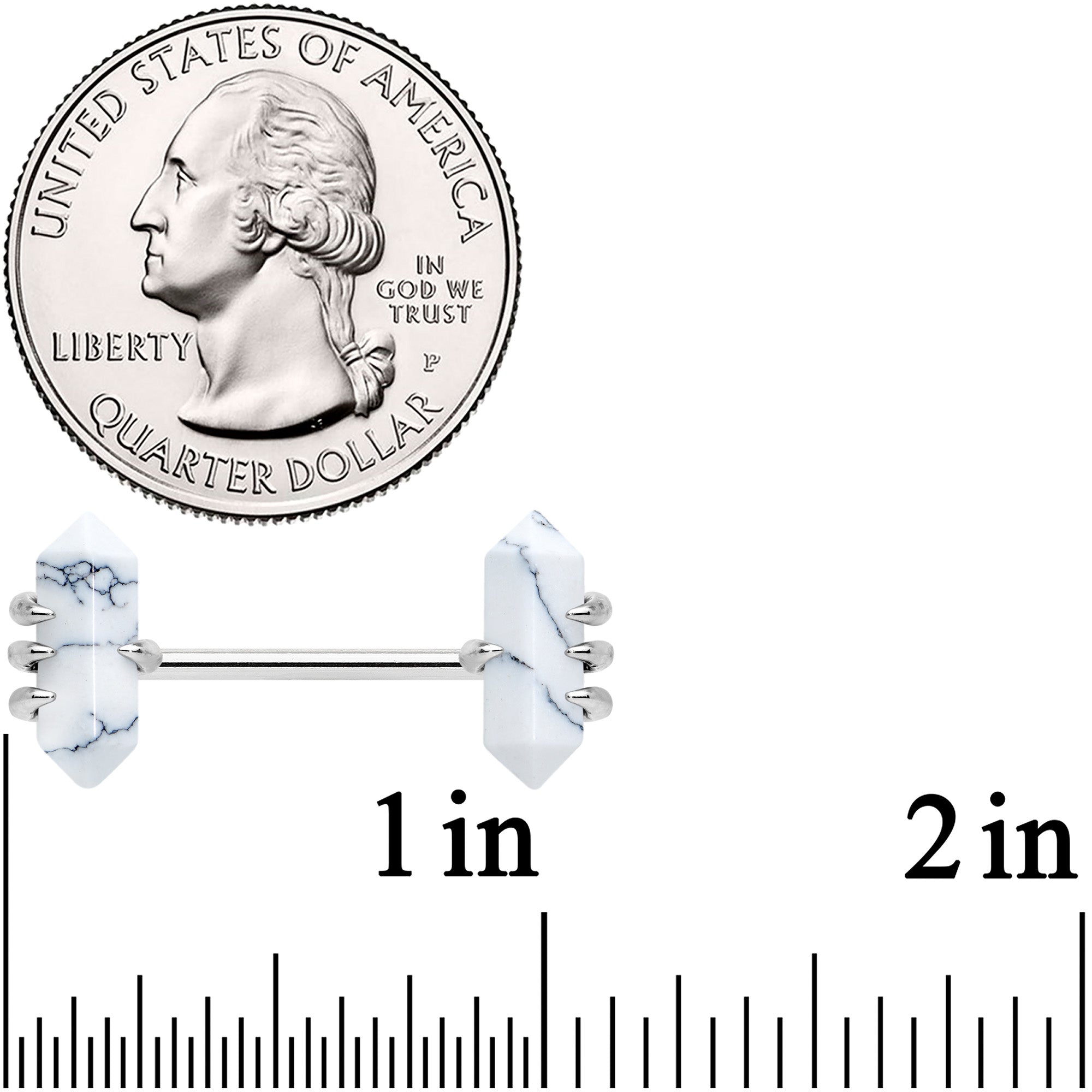 BodyCandy 14G 9/16 White Howlite Stone Obelisks Barbell Nipple Ring Set — lifestyle context
