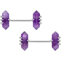 BodyCandy 14G 9/16 Purple Amethyst Stone Obelisks Barbell Nipple Ring Set — main product shot