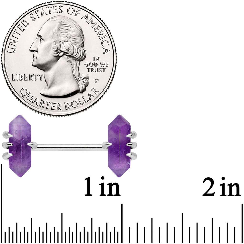 BodyCandy 14G 9/16 Purple Amethyst Stone Obelisks Barbell Nipple Ring Set — lifestyle context