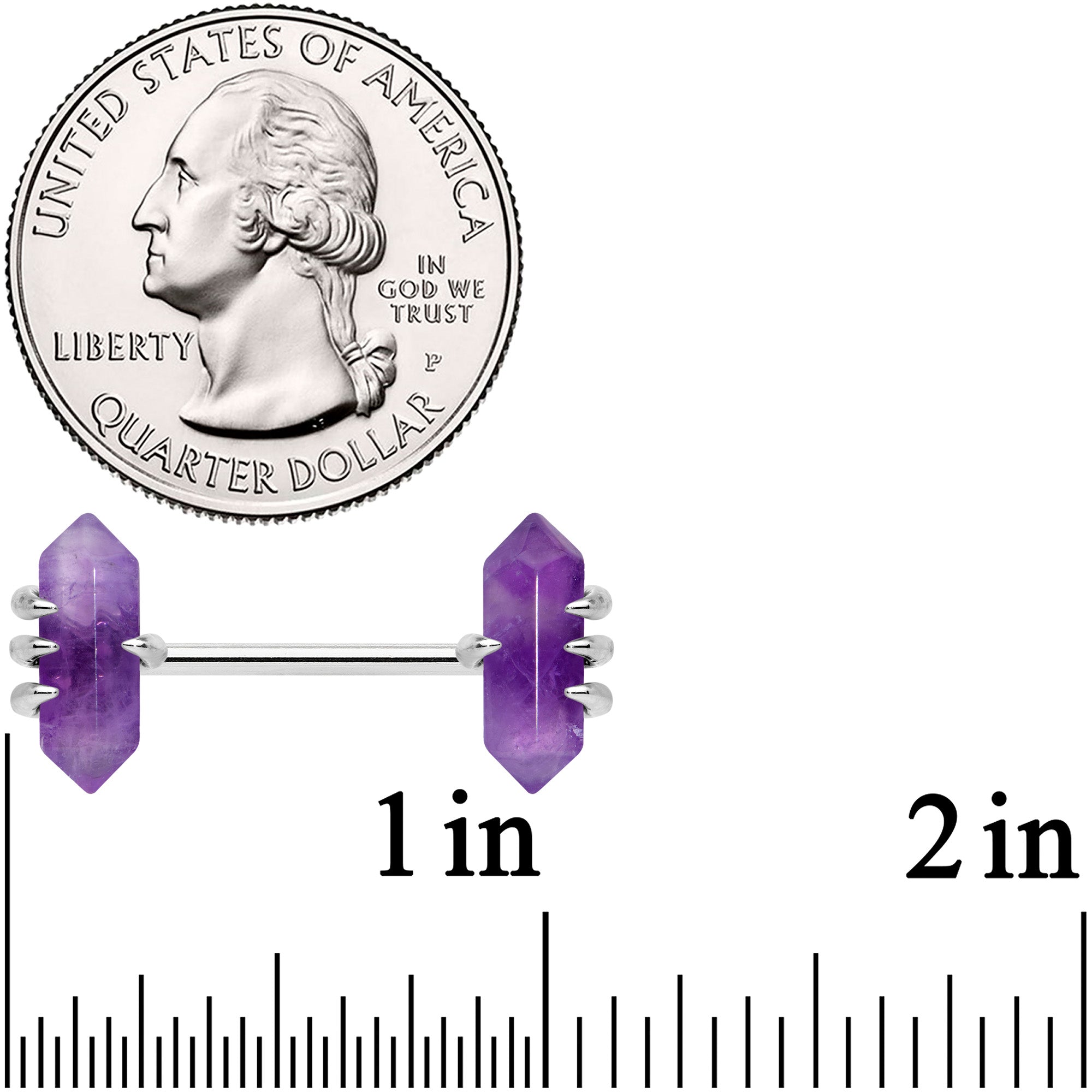 BodyCandy 14G 9/16 Purple Amethyst Stone Obelisks Barbell Nipple Ring Set — lifestyle context