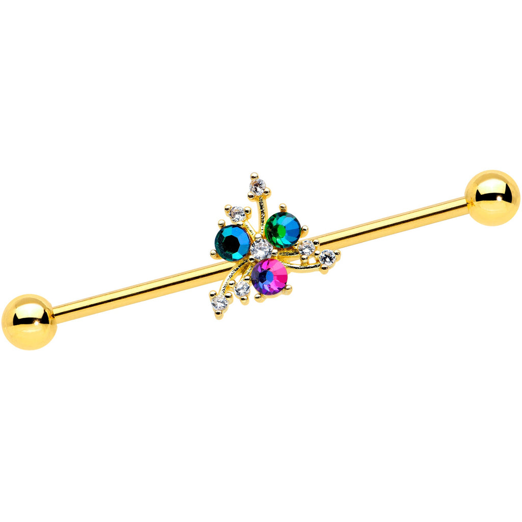 BodyCandy 14G Purple Tourmaline Gold Tone Spray Industrial Barbell 38mm — main product shot