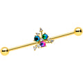 BodyCandy 14G Purple Tourmaline Gold Tone Spray Industrial Barbell 38mm — main product shot