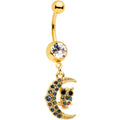 BodyCandy Clear Aurora Black Gem Gold Tone Owl Moon Dangle Belly Ring — main product shot