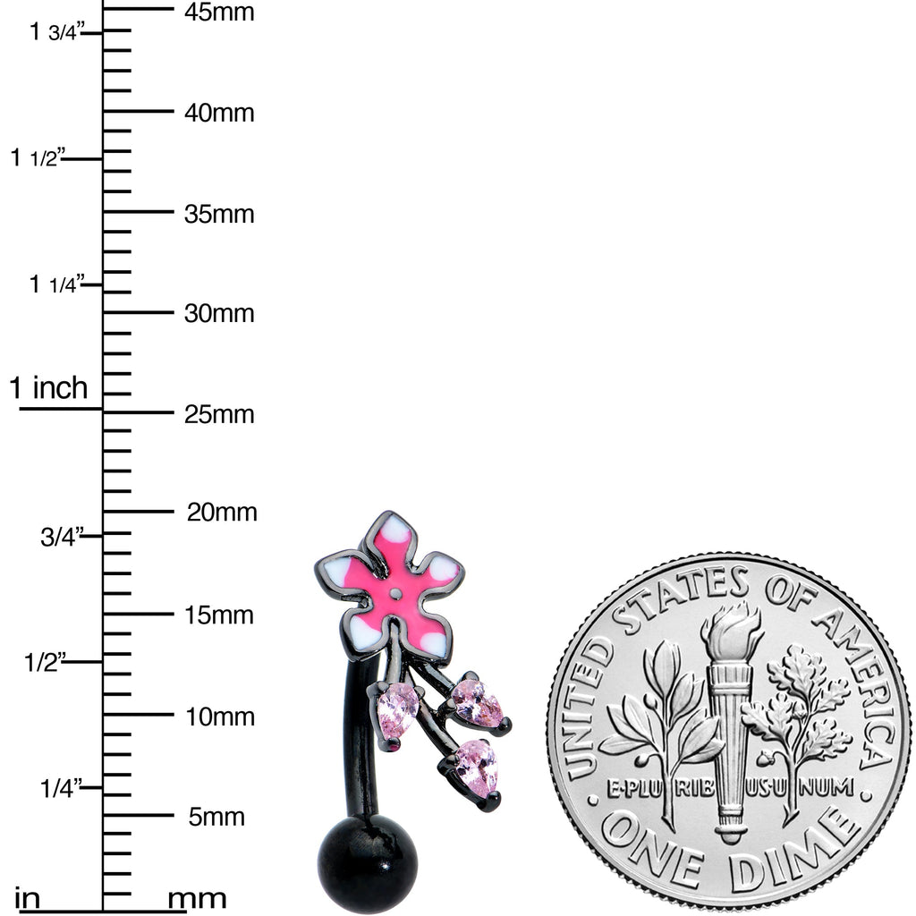 BodyCandy Pink Gem Black Fanciful Flower Top Mount Belly Ring — lifestyle context
